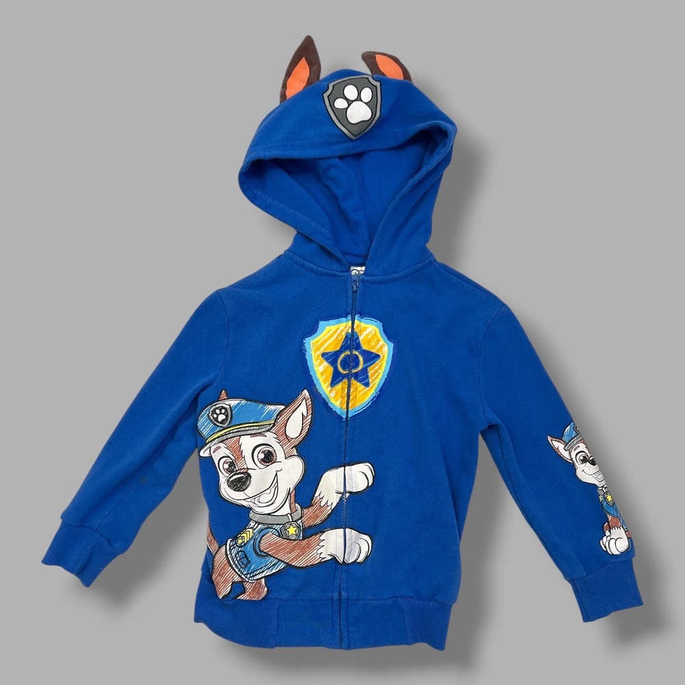 Paw Patrol Chase Hoodie 4-5T Boys 3D Ears Full Zip Character Sweatshirt Blue